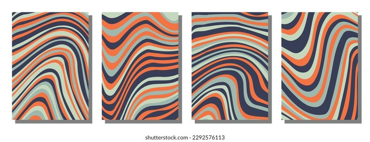 Abstract psychedelic groovy set background. Vector illustration.