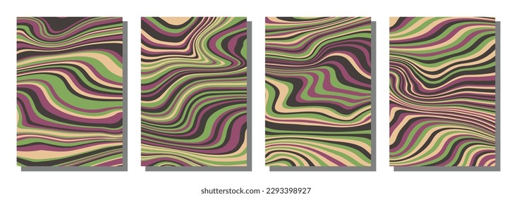 Abstract psychedelic groovy set background. Vector illustration.