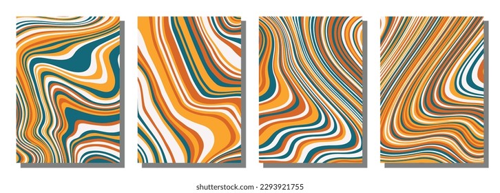 Abstract psychedelic groovy set background. Vector illustration.