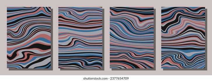 Abstract psychedelic groovy set background. Vector illustration.