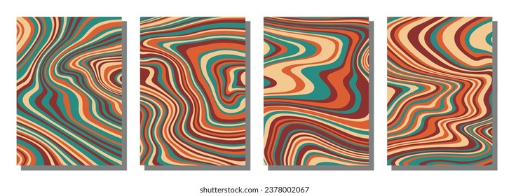 Abstract psychedelic groovy set background. Vector illustration.