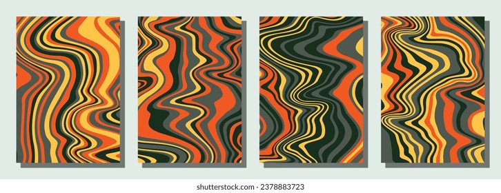 Abstract psychedelic groovy set background. Vector illustration.