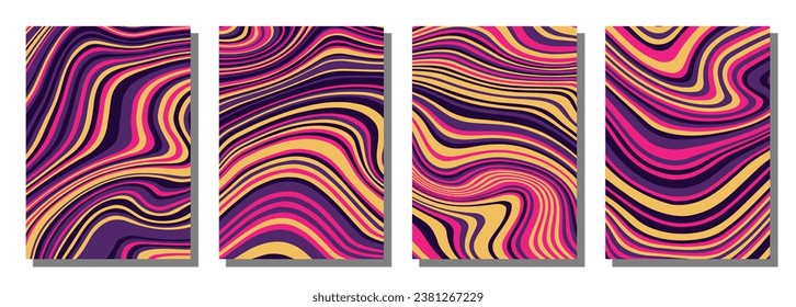 Abstract psychedelic groovy set background. Vector illustration.