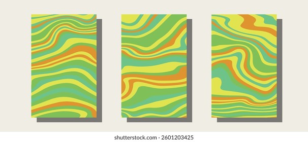 Abstract psychedelic groovy set background. Vector illustration.