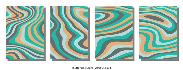 Abstract psychedelic groovy set background. Vector illustration.