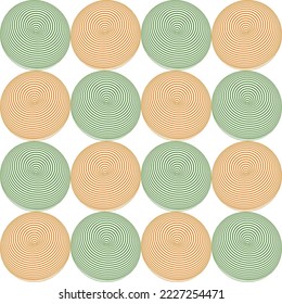Abstract Psychedelic Hypnotic Circles Donut Shape 3D Vector Objects Seamless Pattern Trendy Fashion Colors Perfect for Allover Fabric Print or Wrapping Paper Monochrome Design Green Orange Tones