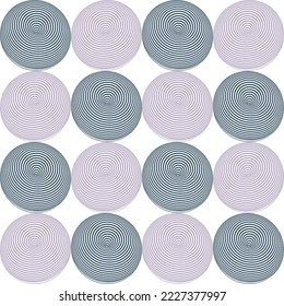 Abstract Psychedelic Hypnotic Circles Donut Shape 3D Vector Objects Seamless Pattern Trendy Fashion Colors Perfect for Allover Fabric Print or Wrapping Paper Monochrome Design Lilac Navy Blue Tones