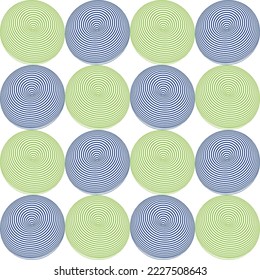 Abstract Psychedelic Hypnotic Circles Donut Shape 3D Vector Objects Seamless Pattern Trendy Fashion Colors Perfect for Allover Fabric Print or Wrapping Paper Monochrome Design Royal Blue Green Tones