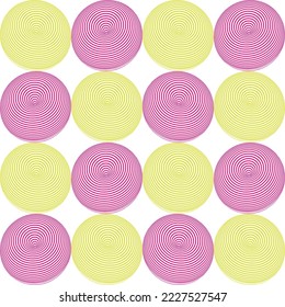 Abstract Psychedelic Hypnotic Circles Donut Shape 3D Vector Objects Seamless Pattern Trendy Fashion Colors Perfect for Allover Fabric Print or Wrapping Paper Monochrome Design Fuchsia Neon Green Tones