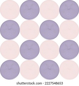 Abstract Psychedelic Hypnotic Circles Donut Shape 3D Vector Objects Seamless Pattern Trendy Fashion Colors Perfect for Allover Fabric Print or Wrapping Paper Monochrome Design Electric Purple Pink