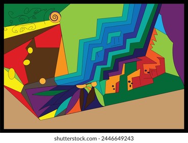Abstract psychedelic landscape; Abstract geometric colorful seamless unique design