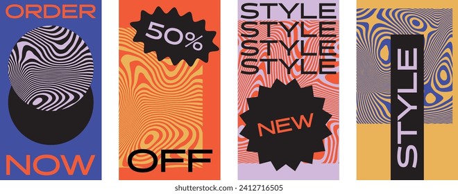Abstract psychedelic line art layout, colorful modern wavy lines for story
