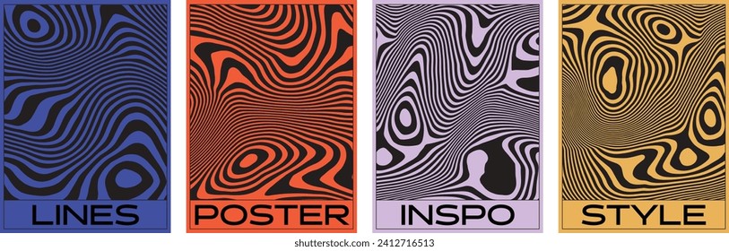 Abstract psychedelic line art layout, colorful modern wavy lines for print ad
