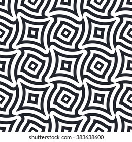 Abstract psychedelic lineart shapes seamless pattern. Black and white