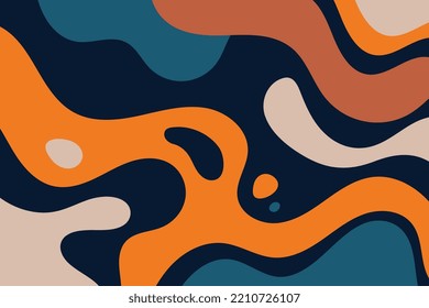 Abstract psychedelic liquid spots and stains background in retro style. Colorful fluidly water splashes backdrop design