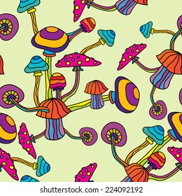 Abstract psychedelic magic mushroom seamless pattern vector illustration