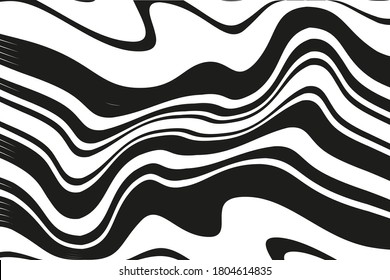 Abstract psychedelic pattern with black and white wavy lines. Vector illustration