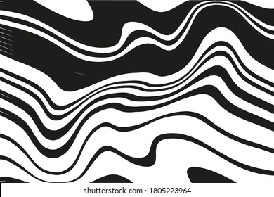 Abstract psychedelic pattern with black and white wavy lines. Vector illustration