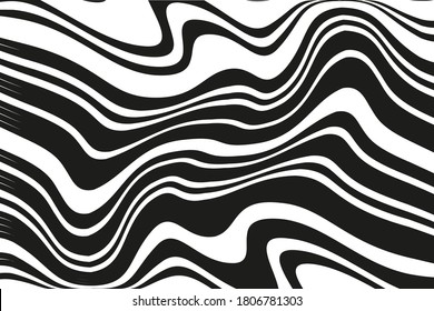 Abstract psychedelic pattern with black and white wavy lines. Vector illustration