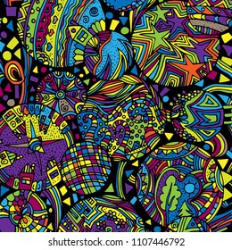 Abstract, psychedelic pattern, mosaic. Vector, geometric, hand-drawn