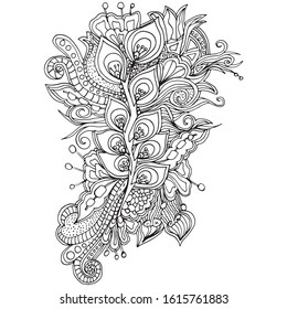 Abstract psychedelic pattern. Mushrooms. Hand drawn sketch. Doodle, bright paint. Card