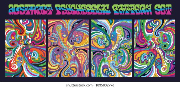 Abstract Psychedelic Pattern Set 1960s Hippie Art Style