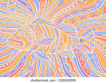 Abstract psychedelic peacock bass fish. Vector illustration background