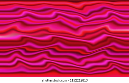 Abstract psychedelic pink zigzag lines background. Light and dark wavy red satin fabric, glitch liquid backdrop