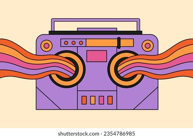 Resumen de la ilustración de las ondas de radio psicodélicas al estilo de los años 70 y 80. Arte Trippy. Dibujo hippie vintage. Gráfica vectorial de Groovy. 