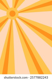 Abstract psychedelic retro background with sunburst. Groovy rays in warm retro colors. Trendy funky vector texture in abstract y2k style. Vector graphic for posters and art prints.