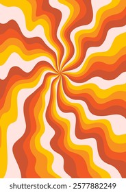 Abstract psychedelic retro background with wavy pattern. Groovy waves in warm retro colors. Trendy twisted funky vector texture in abstract y2k style. Vector graphic for posters and art prints.