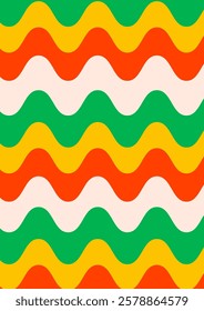 Abstract psychedelic retro background with wavy pattern. Groovy waves in warm retro colors. Trendy twisted funky vector texture in abstract y2k style. Vector graphic for posters and art prints