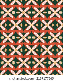Resumen Las Flores Retro Psicodélicas Son Perfectas Para La Impresión De Tono De Coral Verde Oscuro