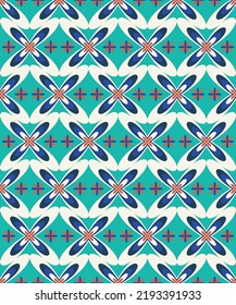 Abstrakte psychedelische Retro-Blumen Nahtlose Muster Kreuzstich Gestaltete Mehrfarbenfloralen Perfekt für Allover Stoffdruck oder Umhüllungspapier Tiffany Blue Tones
