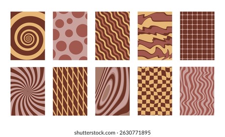 Abstract psychedelic retro posters set. Trendy textures collection. Banner and cover templates.