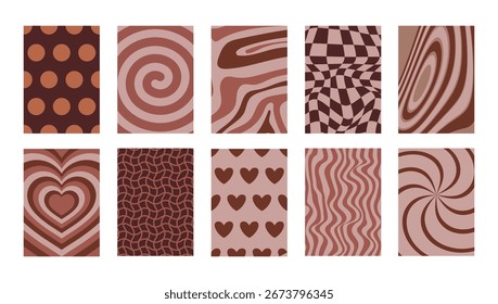 Conjunto de posters retro psicodélicos Abstractas. Colección de texturas de moda. Anuncio y Plantillas de cobertura.