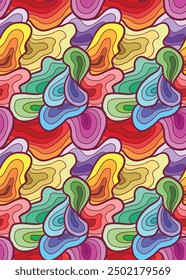 abstract psychedelic sea waves in bright color repeatable seamless pattern vector illustration