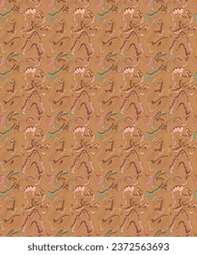 Abstract psychedelic seamless colorful artwork with hand drawn patterns