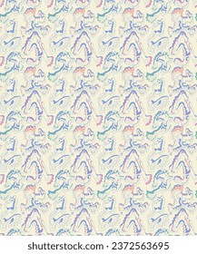 Abstract psychedelic seamless colorful artwork with hand drawn patterns