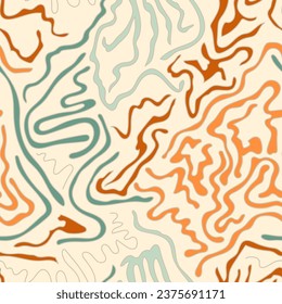 Abstract psychedelic seamless colorful artwork with hand drawn wave patterns