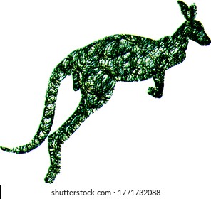 Abstract psychedelic silhouette of a hopping kangaroo. Vector illustration.