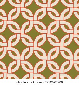 Abstract Psychedelic Smooth Edge Squares Seamless Chain Pattern Minimalist Hypnotic Retro Geometric Design Perfect for Allover Fabric Print or Wrapping Paper or Wall Paper Olive Green Background