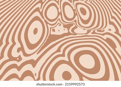 Abstract psychedelic striped metaball illustration. Digital liquid optical illusion design. Trendy brown tone fluid bubbles background