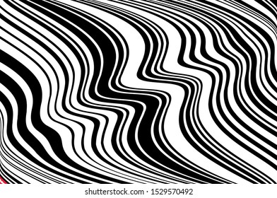 Abstract psychedelic stripes for digital wallpaper design. Line art pattern. Trendy texture. Monochrome design. Vector print template. Geometry curve lines pattern. Futuristic concept.