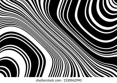 Abstract psychedelic stripes for digital wallpaper design. Line art pattern. Trendy texture. Monochrome design. Vector print template. Geometry curve lines pattern. Futuristic concept.
