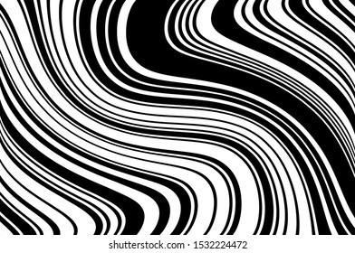 Abstract psychedelic stripes for digital wallpaper design. Line art pattern. Trendy texture. Monochrome design. Vector print template. Geometry curve lines pattern. Futuristic concept.