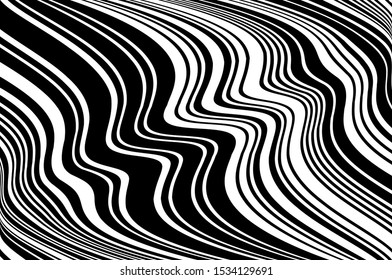 Abstract psychedelic stripes for digital wallpaper design. Line art pattern. Trendy texture. Monochrome design. Vector print template. Geometry curve lines pattern. Futuristic concept.