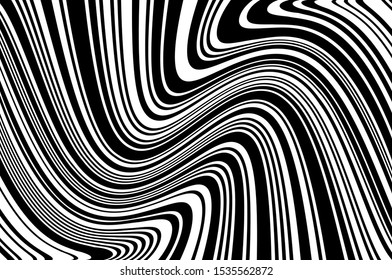 Abstract psychedelic stripes for digital wallpaper design. Line art pattern. Trendy texture. Monochrome design.  