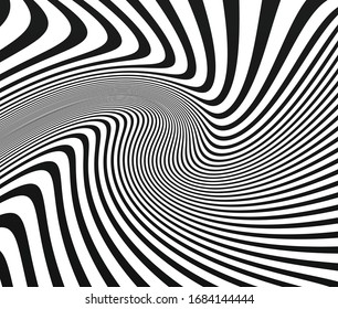 Abstract psychedelic stripes for digital wallpaper design. Line art pattern. Trendy texture. Monochrome design. Vector print template. Geometry curve lines pattern. Futuristic concept