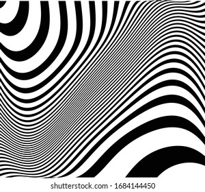 Abstract psychedelic stripes for digital wallpaper design. Line art pattern. Trendy texture. Monochrome design. Vector print template. Geometry curve lines pattern. Futuristic concept